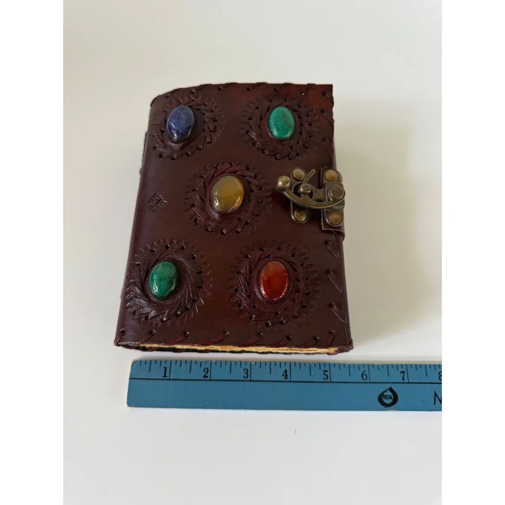 Chakra Stone Leather Embossed Journal Vintage Handmade Paper Diary Brown 5x7
